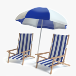 3d Beach Chairs and Umbrella